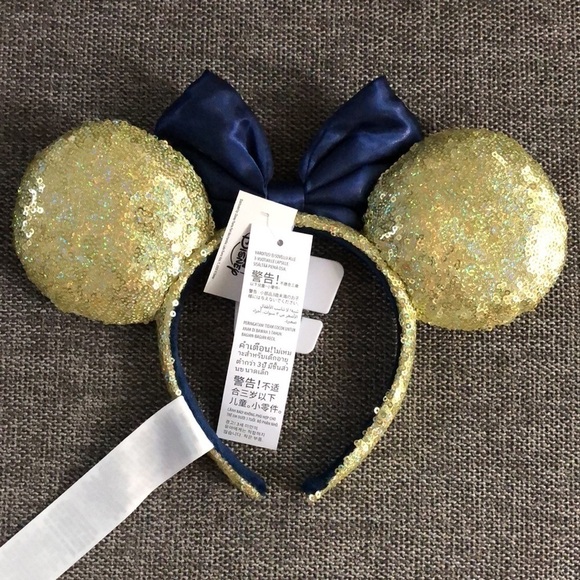Disney Minnie Mouse Sequined Headband Gold Blue Headband 50th Anniversary - Picture 6 of 16